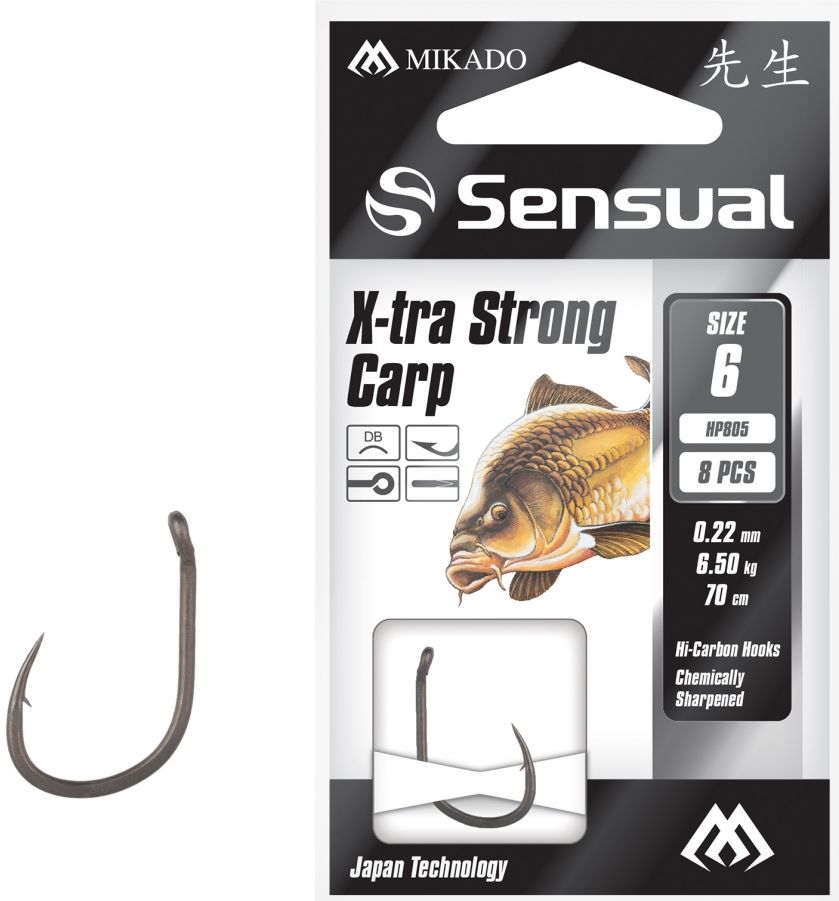 Carlige Legate Mikado Sensual X-Tra Strong Carp, 70cm, Nr.10, 0.20mm, 8buc/plic