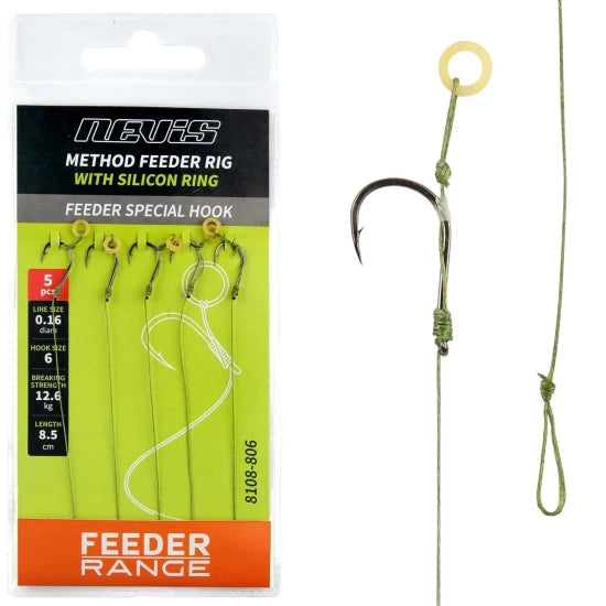 Carlige Legate Nevis Feeder Cu Banda, 8.5cm, Nr.10, 0.16mm, 5buc/plic