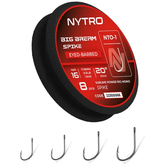 Carlige Legate Nytro Big Bream Bait Spike Nto-1 Hooks To Nylon 50cm, 0.19mm, 6.2lbs/2.80kg, Nr.10, 8buc/tambur Eva