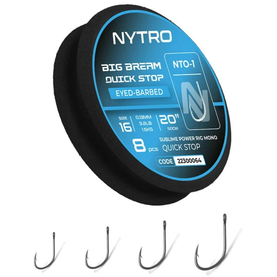Carlige Legate Nytro Big Bream Quick Stop Nto-1 Hooks To Nylon 50cm, 0.17mm, 5.2lbs/2.36kg, Nr.12, 8buc/tambur Eva