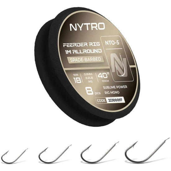 Carlige Legate Nytro Feeder Rig Allround Nto-5 Hooks To Nylon 100cm, 0.13mm, 3.2lbs/1.45kg, Nr.12, 8buc/tambur Eva