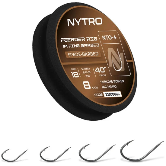 Carlige Legate Nytro Feeder Rig Fine Barrbed Nto-4 Hooks To Nylon 100cm, 0.13mm, 3.2lbs/1.45kg, Nr.14, 8buc/tambur Eva