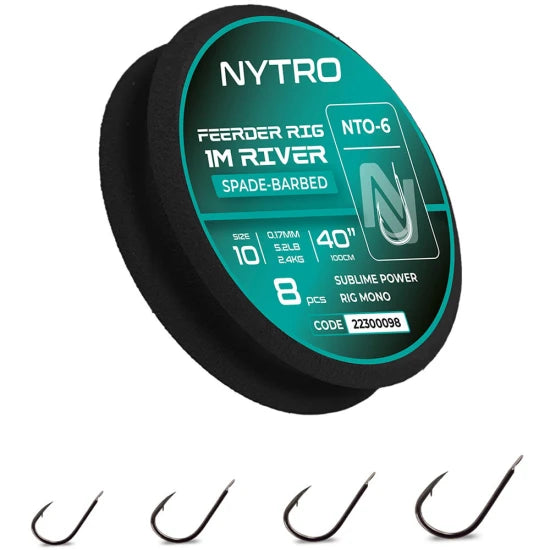 Carlige Legate Nytro Feeder Rig River Nto-6 Hooks To Nylon 100cm, 0.17mm, 5.2lbs/2.36kg, Nr.12, 8buc/tambur Eva