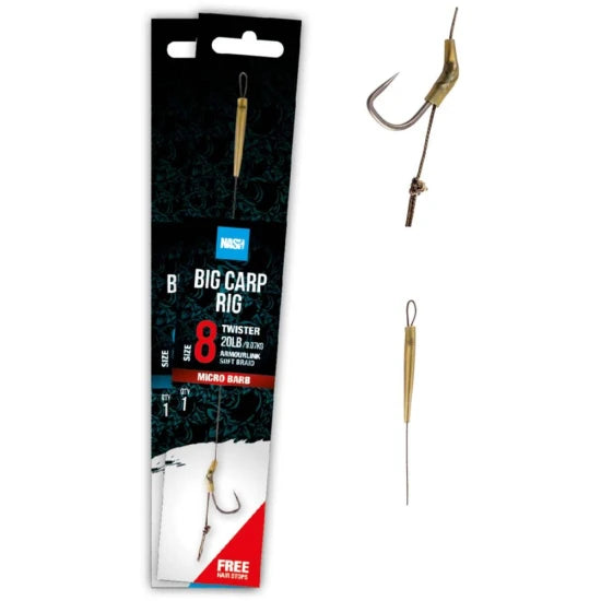Carlige Legate Nash Big Carp Rig Barbeless, 20lbs, Nr.8, 1buc/plic