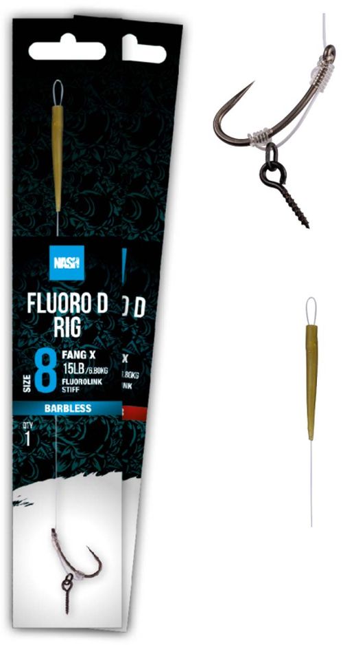 Carlige Legate Nash Fluorocarbon D-Rig Barbed, 25lbs, nr.2, 1buc/plic
