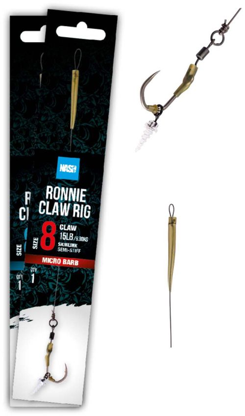 Carlige Legate Nash Ronnie Claw Rig Barbed, 15lbs, nr.8, 1buc/plic