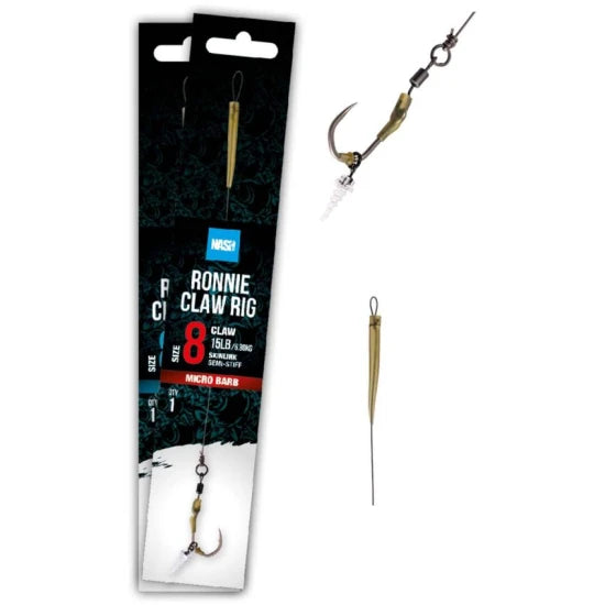 Carlige Legate Nash Ronnie Claw Rig Barbed, 25lbs, Nr.4, 1buc/plic