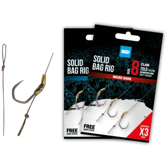 Carlige Legate Nash Solid Bag Rig Barbed, 20lbs, Nr.4, 3buc/plic