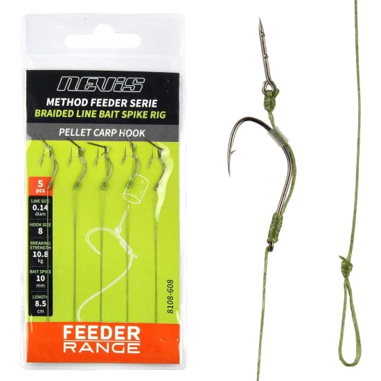 Carlige Legate Nevis Feeder Cu Spin, Nr.10, 0.12mm, 8.5cm, 5buc/pac