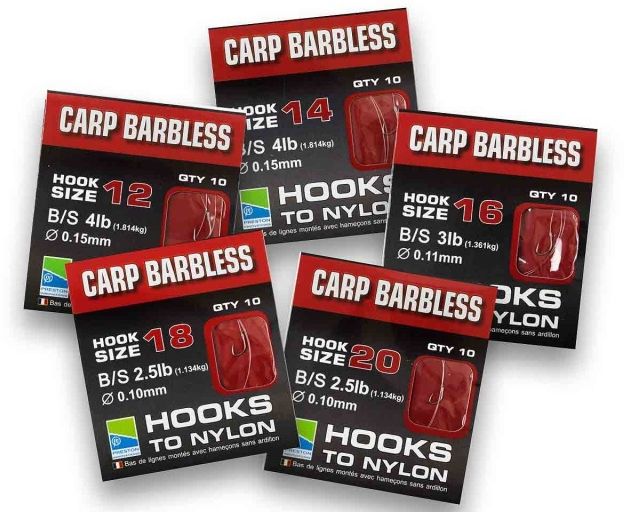 Carlige Legate PRESTON Inovation Carp Hooks Barbless Naylon, 40cm, Nr.12, 0.15mm, 10buc/pac