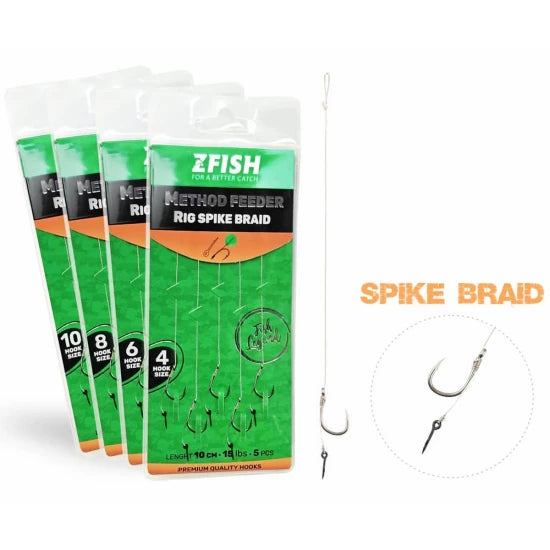 Carlige Legate Zfish Method Feeder Rig Spike Braid, Carlig Nr.6, Spin 6mm, Fir 15lbs, 5buc/pac