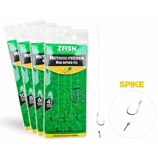 Carlige Legate Zfish Method Feeder Rig Spike, Carlig Nr.4, Spin 6mm, Fir  Fluorocarbon 0.26mm, 5buc/pac