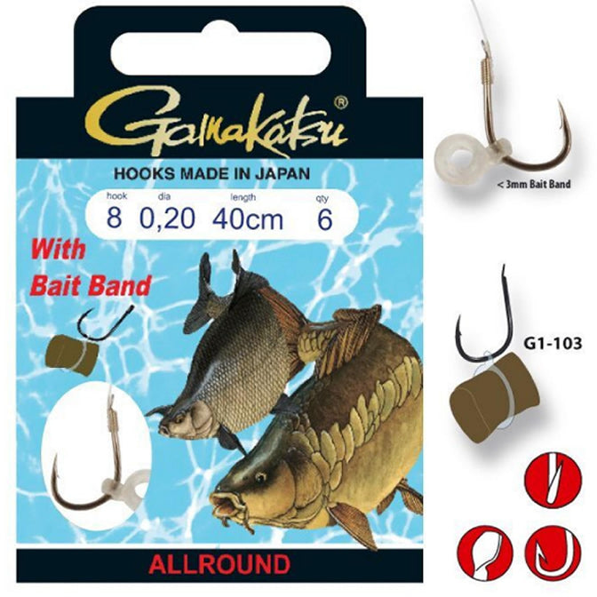 Carlige Legate cu Inel Gamakatsu Bait Band Rig Allround G1, Nr.12, 0.16mm, 6buc/pac