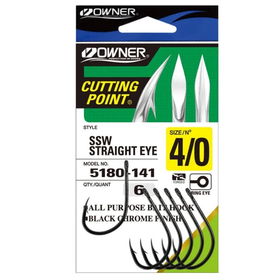 Carlige Owner 5180 Ssw Straight Eye Black Chrome, Nr.3/0, 7buc/pac