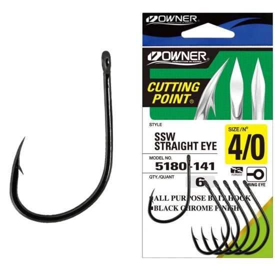 Carlige Owner 5180 Ssw Straight Eye Black Chrome, Nr.5/0, 5buc/pac