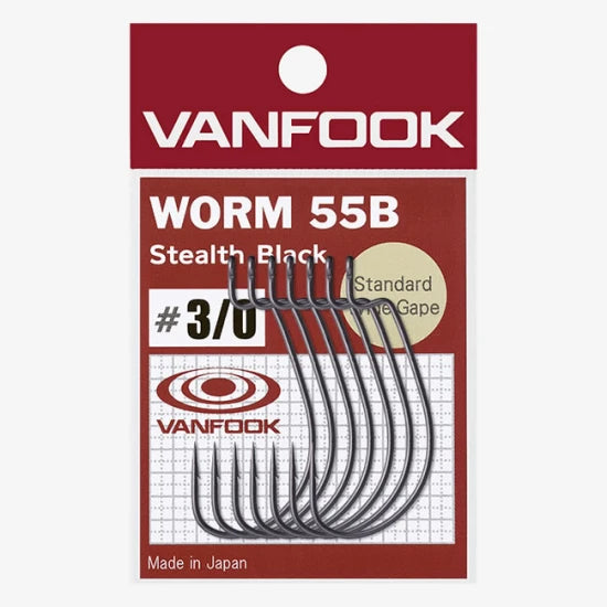 Carlige Offset Vanfook Worm-55b Stealth Black Offset Hooks Nr.4/0, 5buc/plic
