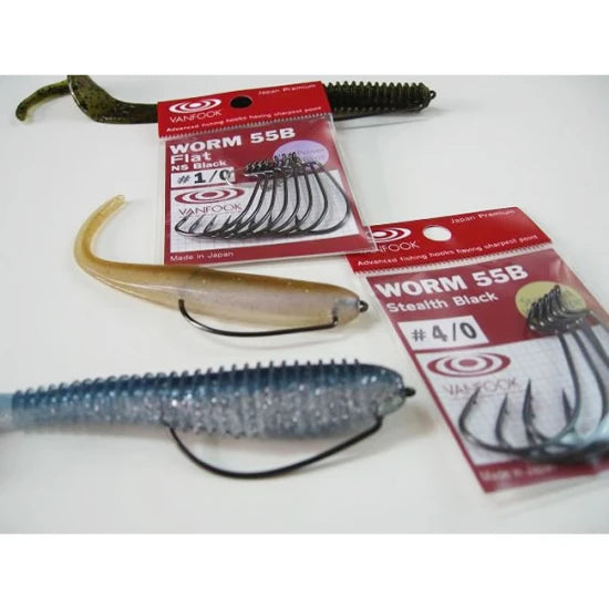 Carlige Offset Vanfook Worm-55b Stealth Black Offset Hooks Nr.4/0, 5buc/plic