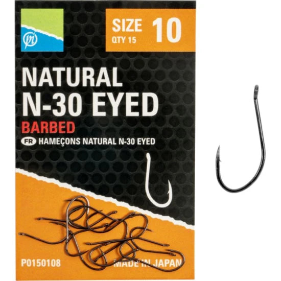 Carlige Preston Natural N-30 Eyed, Nr.18, 15buc/pac