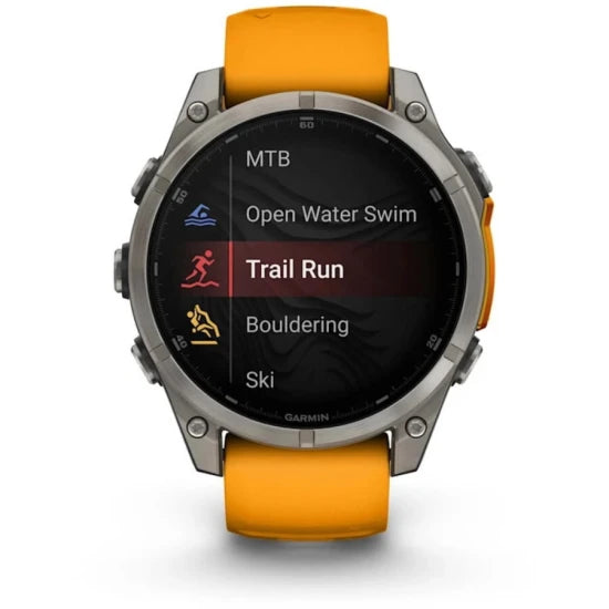Ceas Garmin Fenix 8 Amoled Sapphire Spark Orange / Graphite Ti / Bare, 47mm, Emea