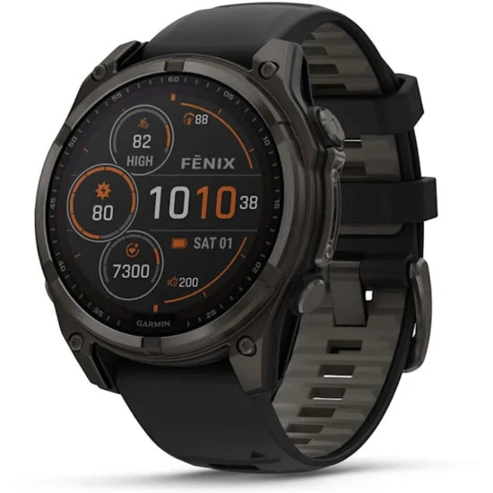 Ceas Garmin Fenix 8 Solar Sapphire Carbon, Grey Ti / Black, 47mm, Em