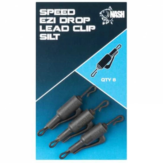Clips Plumb Piedut Nash Speed Ezi Drop Lead Clip Silt + Vartej Cu Agrafa Rapida, 8buc/pac