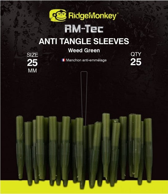 Conuri Antitangle RidgeMonkey RM-Tec Anti Tangle Sleeves Weed Green Long 25buc/plic