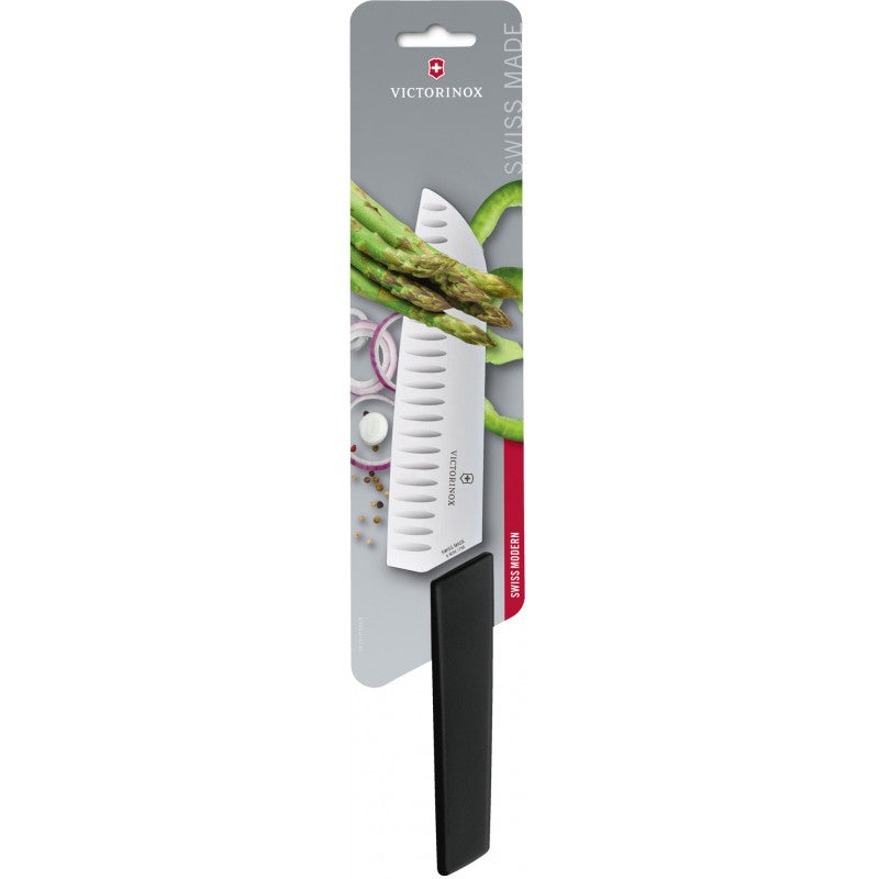 Cutit Bucatarie Victorinox, Swiss Modern Santoku Knife, Lama Gofrata 17cm, Negru, Blister