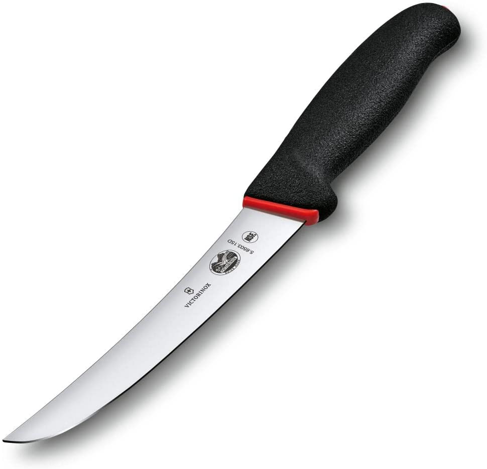 Cutit Dezosat Victorinox, Boning Knife, Fibrox, Saftey Grip, Lama Curbata 15cm, Negru/Rosu