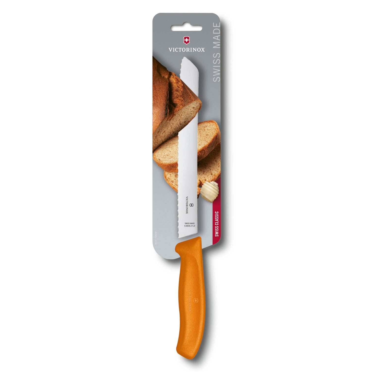 Cutit Feliat Victorinox SwissClassic Bread Knife, Lama Zimtata 21cm, Portocaliu, Blister