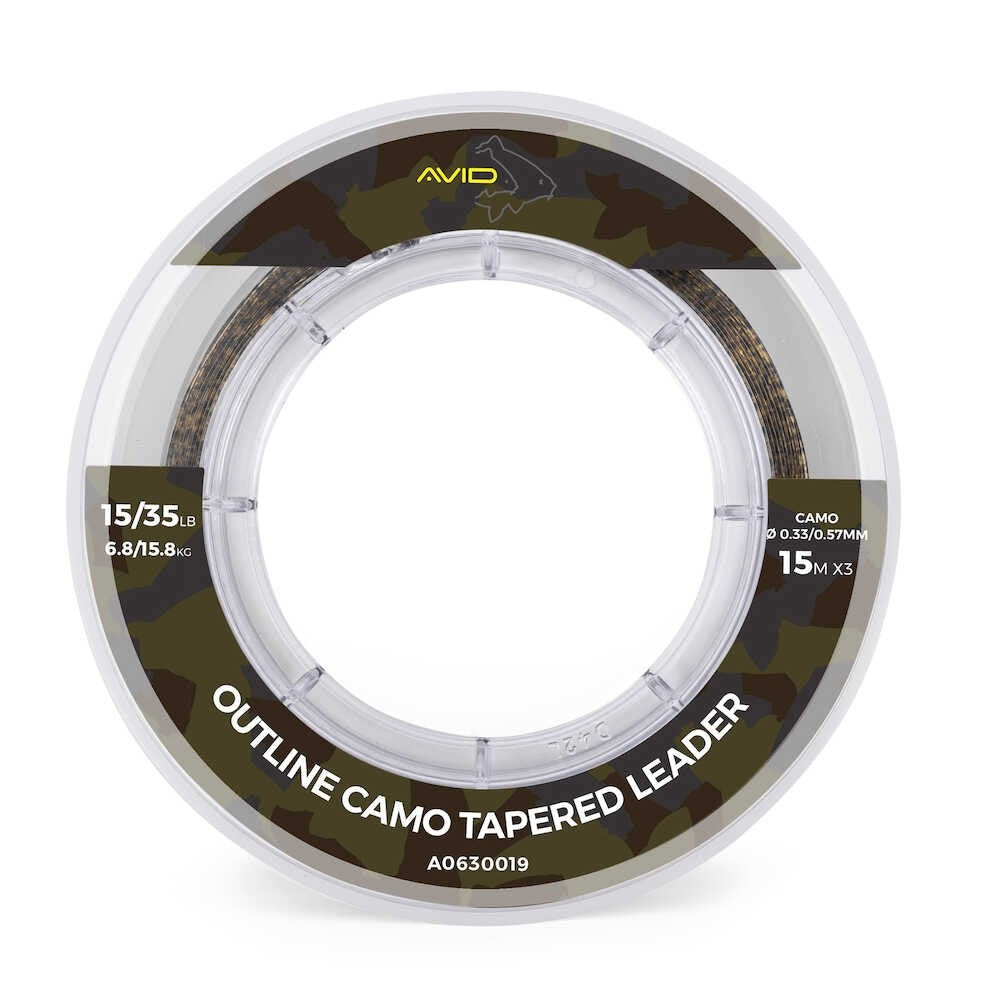 FIR INAINTAS MONOFILAMENT CONIC AVID CARP OUTLINE CAMO TAPERED LEADER 0.37-0.57mm, 8.1-15.8kg,