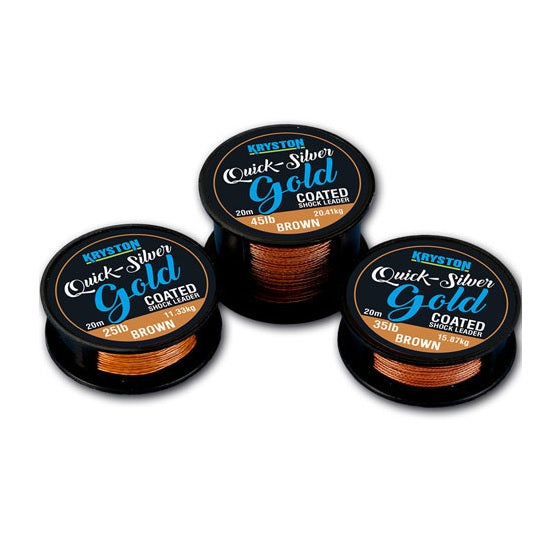 FIR KRYSTON QUICKSILVER GOLD COATED SHOCK LEADER 20m 35lb Gravel Brown