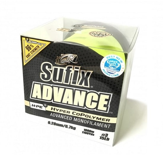 FIR MONOFILAMENT SUFIX ADVANCE 1000M 0.35MM/11.3KG 5/25LB/HI VIS YELLOW