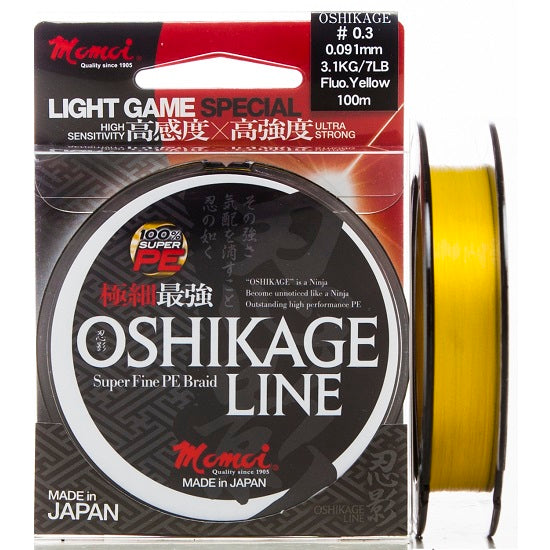 FIR TEXTIL MOMOI OSHIKAGE PE BRAIDED-FLUO YELLOW-100M  0.074MM 2.7KG 6  LB