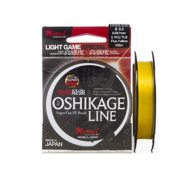 FIR TEXTIL MOMOI OSHIKAGE PE BRAIDED-FLUO YELLOW 100M  0.091MM 3.1KG 7 LB