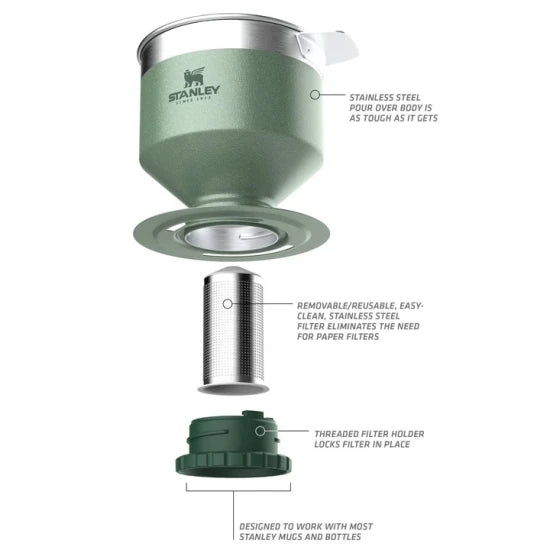 Filtru Cafea / Ceai Stanley The Perfect-brew Pour Over 0.59l / 20oz, Hammertone Green