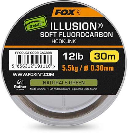 Fir Fox Edges Illusion Soft Fluorocarbon Hooklink, Naturals Green, 12lbs-5.5kg, 0.30mm, 30m