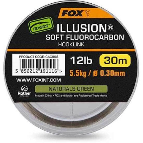 Fir Fox Edges Illusion Soft Fluorocarbon Hooklink, Naturals Green, 16lbs-7.3kg, 0.35mm, 30m