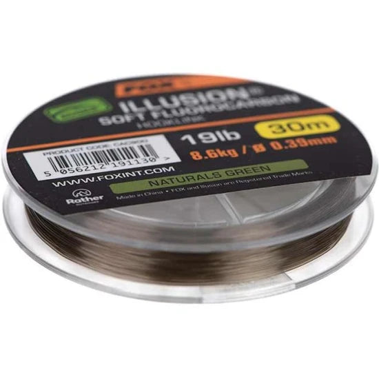 Fir Fox Edges Illusion Soft Fluorocarbon Hooklink, Naturals Green, 19lbs-8.6kg, 0.39mm, 30m