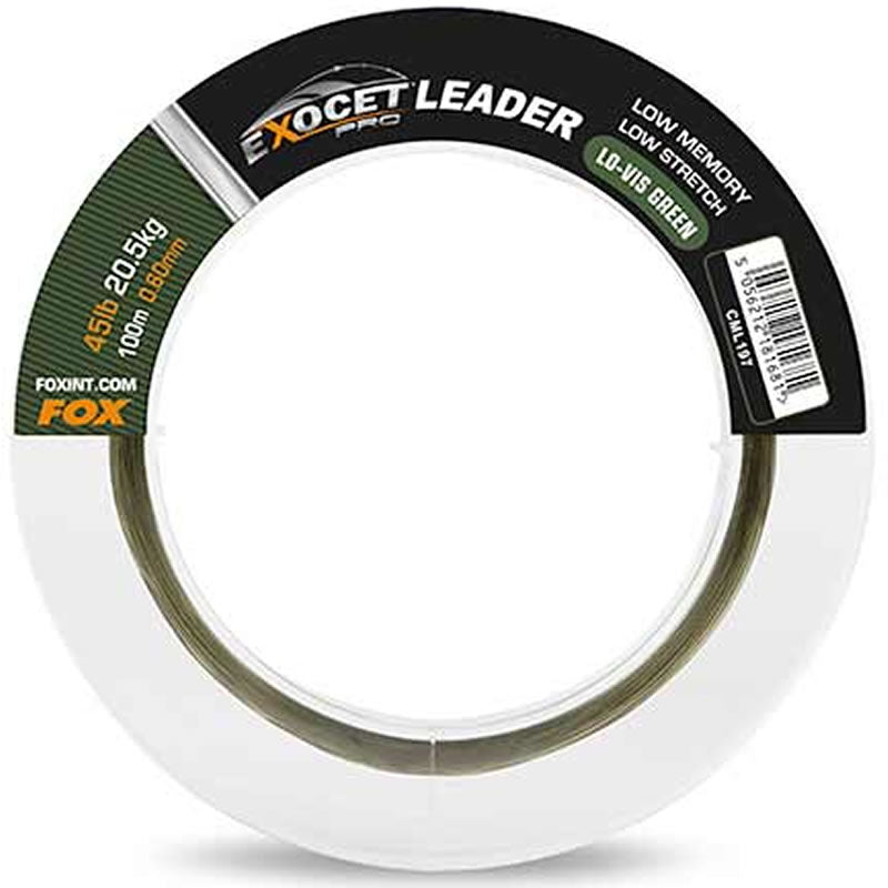 Fir Inaintas Monofilament FOX Exocet Pro Leader Low Vis Green, 100m, 45lb/20.5kg, 0.60mm