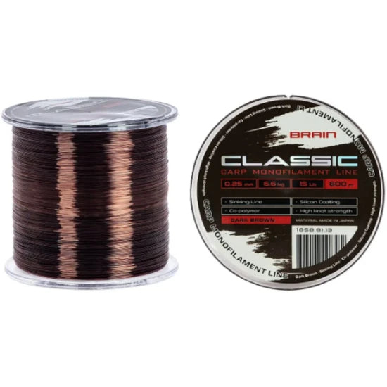 Fir Monofilament Brain Classic Carp Line, Dark Brown, 7.9kg, 0.28mm, 600m