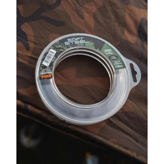 Fir Monofilament Fox Soft Steel Fleck Leader, Camo, 20.5kg, 45lbs, 0.60mm, 100m