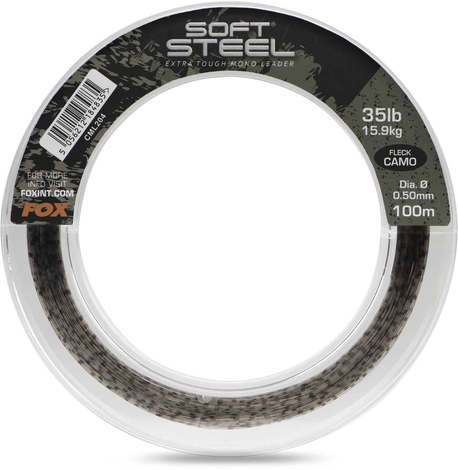 Fir Monofilament Fox Soft Steel Fleck Leader, Camo, 27.3kg, 60lbs, 0.70mm, 80m