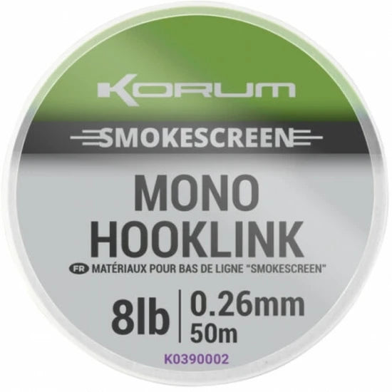 Fir Monofilament Korum Smokescreen Mono Hooklink, 5.44kg-12lbs, 0.30mm, 50m