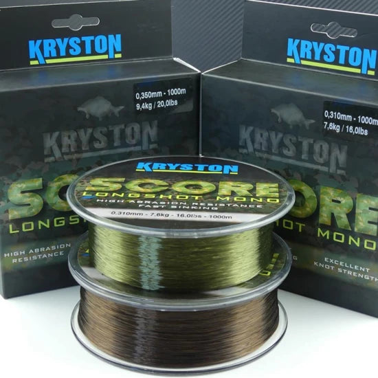 Fir Monofilament Kryston Score Longshot Mono, Olive, 0.35mm, 20.0lbs/9.4kg, 1000m