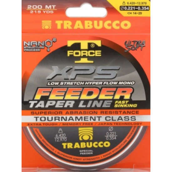 Fir Trabucco T-force Xps Feeder Taper Line, 4.430kg, 0.181-0.283mm, 200m