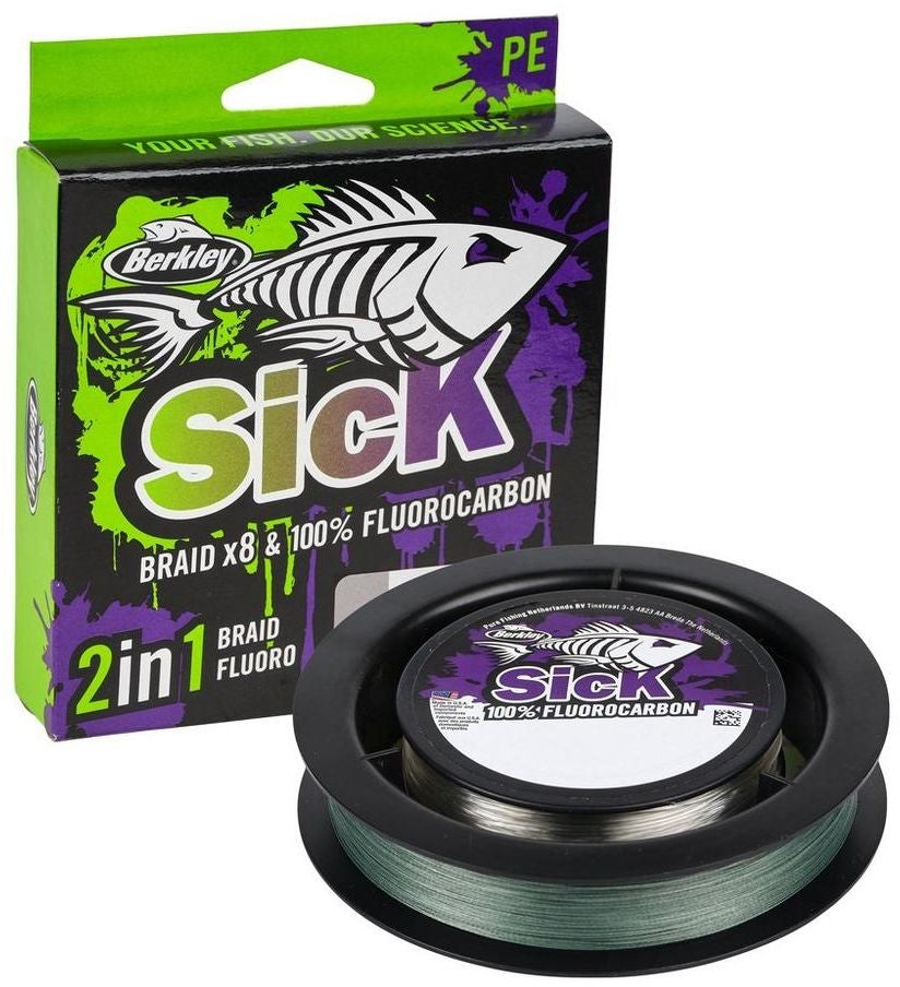 Fir Textil BERKLEY Sick Two In One &amp; Fluorocarbon Duo Spool System, 0.10mm/0.35mm 150/40m, Moss Green-Fluo Clear