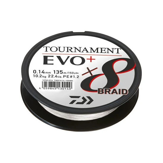 Fir Textil Daiwa Tournament 8xbraid Evo+ Alb 0.10mm 135m 6.7kg