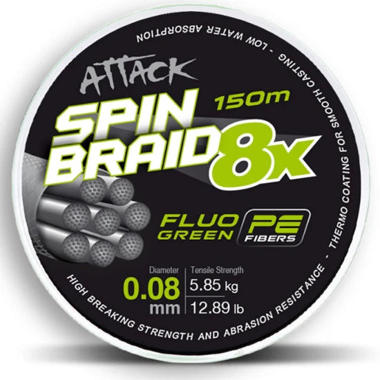 Fir Textil Formax Attack Spinbraid 8x, Fluo Green, 6.92kg, 0.10mm, 150m