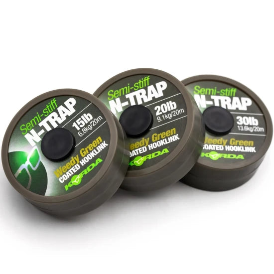 Fir Textil Korda N-trap Semi Stiff Coated, Weedy Green, 30lbs, 20m