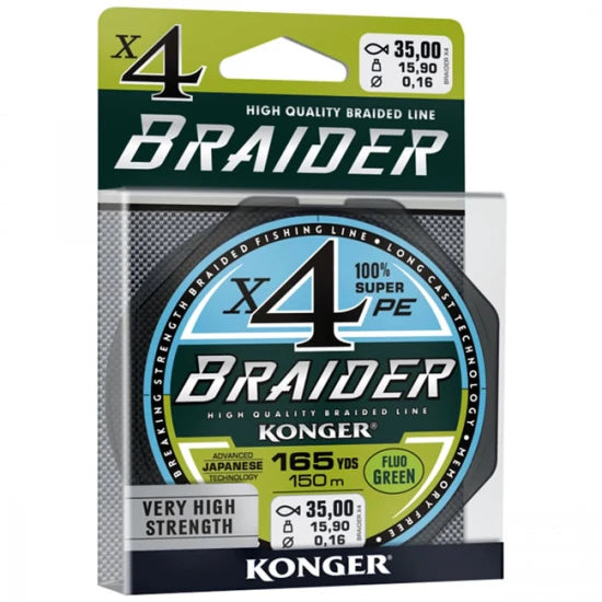 Fir Textil Konger Braider X4 Fluo Green 0.08mm, 5.2kg, 150m